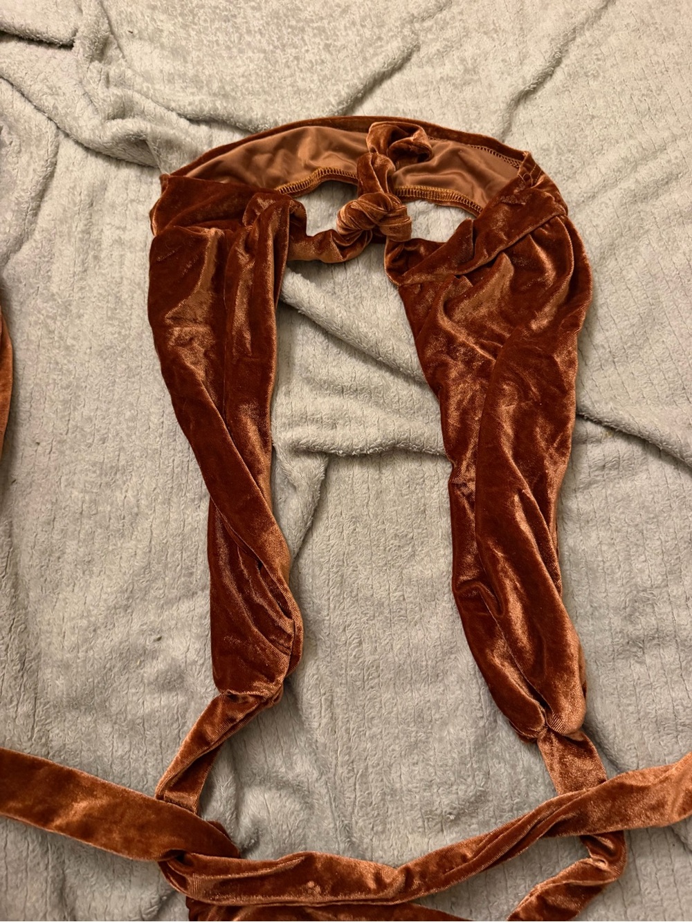 Velvet Tie-Back Crop Top in Rust